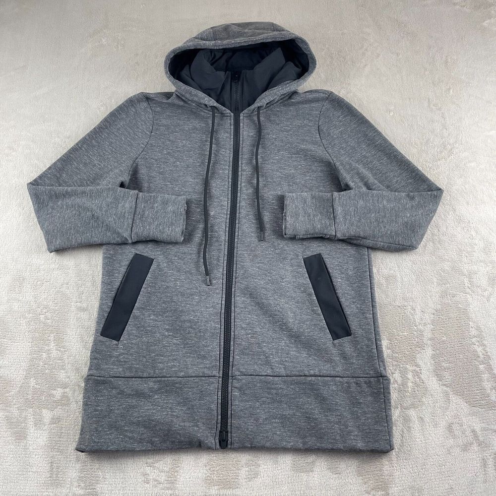 Athleta Victory Long Hoodie Jacket Women Medium Heather Gray Primaloft Full Zip